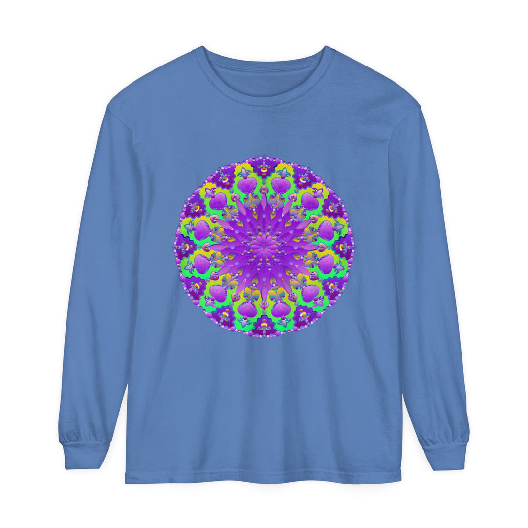 Beautiful purple and green mandala design long sleeve t-shirt for women