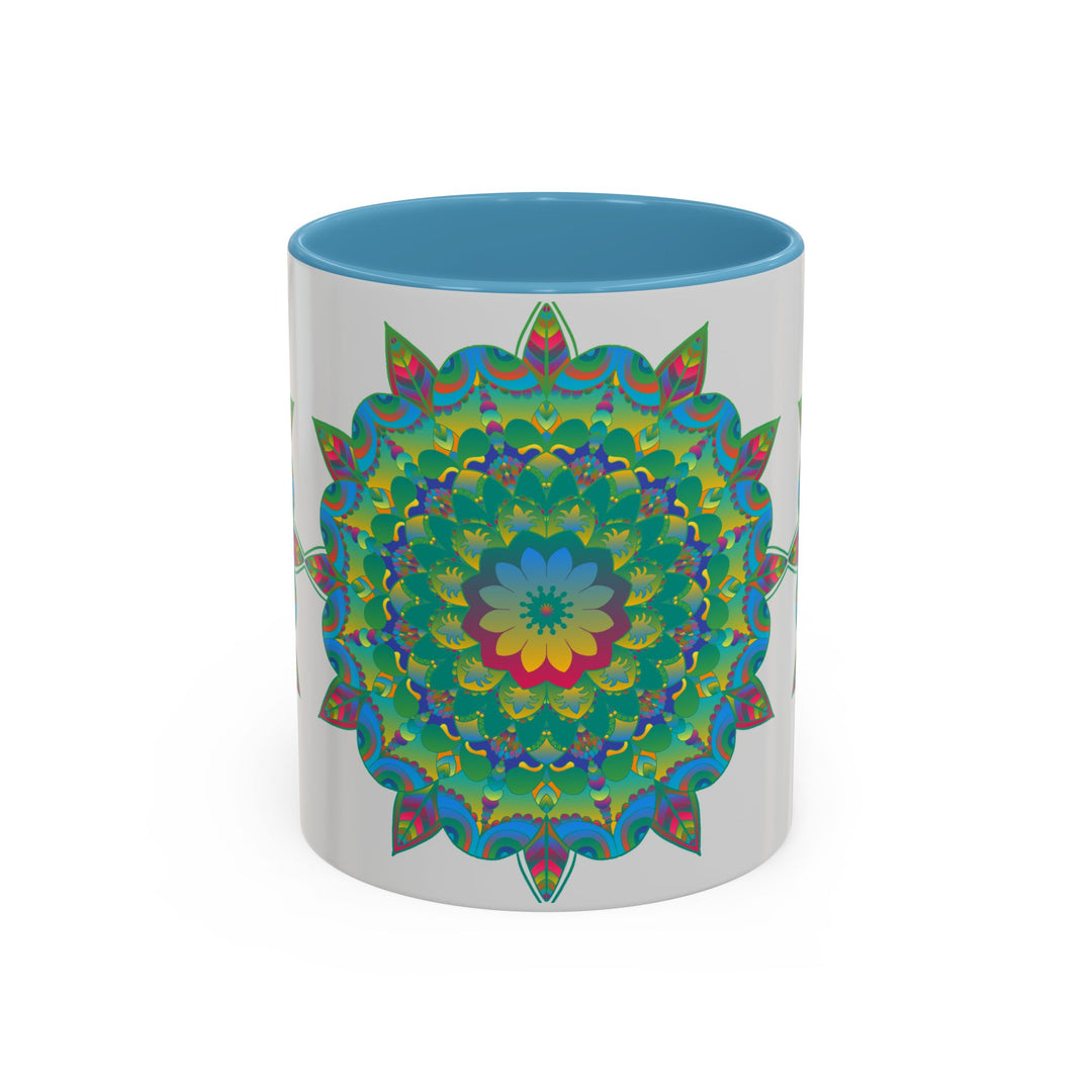 Colorful floral mandala art mug with intricate design and vibrant colors