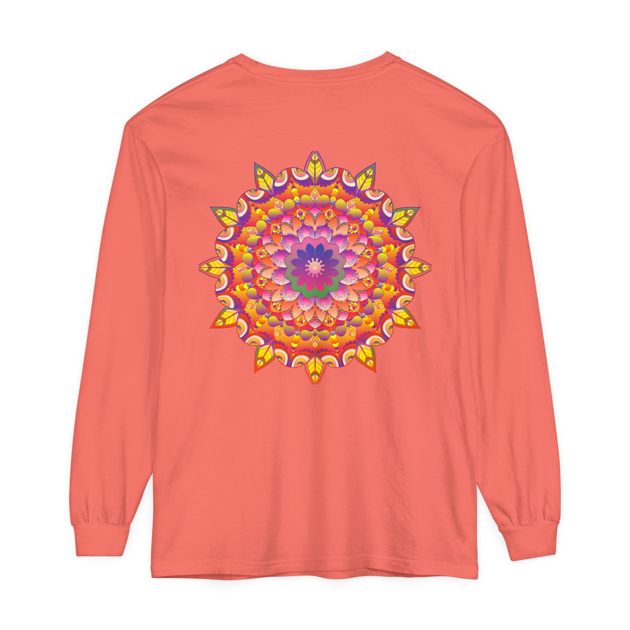 Colorful and intricate mandala design on unisex long sleeve t-shirt