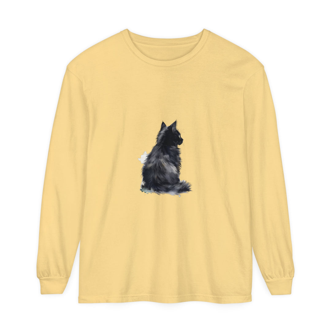 Watercolor black and white cat design long sleeve t-shirt for cat lovers