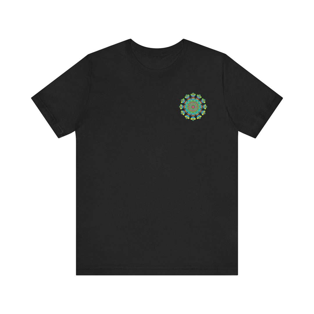 Colorful and intricate psychedelic mandala design on a t-shirt, evoking spiritual and mystical vibes