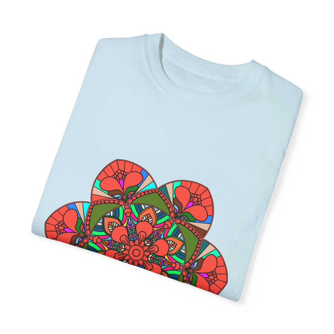 Unisex Mandala T-Shirt featuring intricate hand-drawn mandala art, made from 100% ring-spun cotton, and garment-dyed for extra comfort