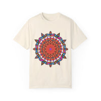 Unisex Mandala T-Shirt featuring hand-drawn mandala art on 100% ring-spun cotton, garment-dyed for extra comfort