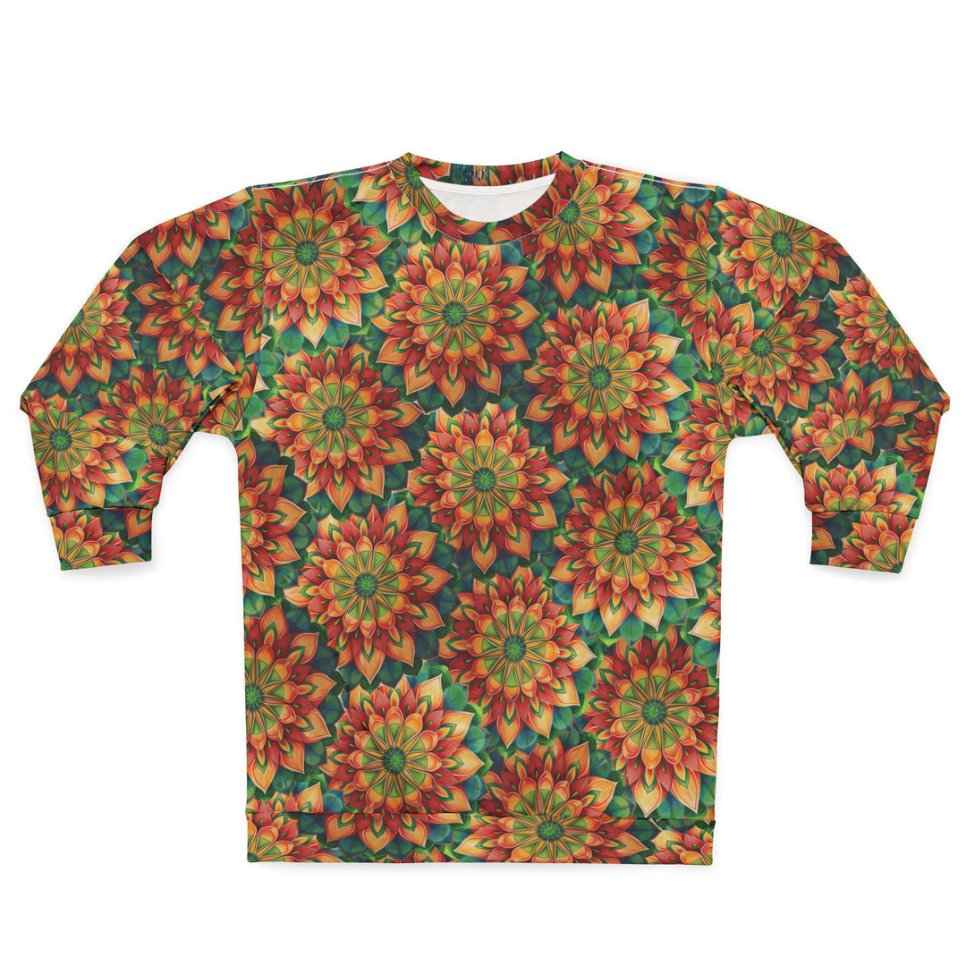 All-Over Print Mandala Sweatshirt — Autumn Floral Kaleidoscope