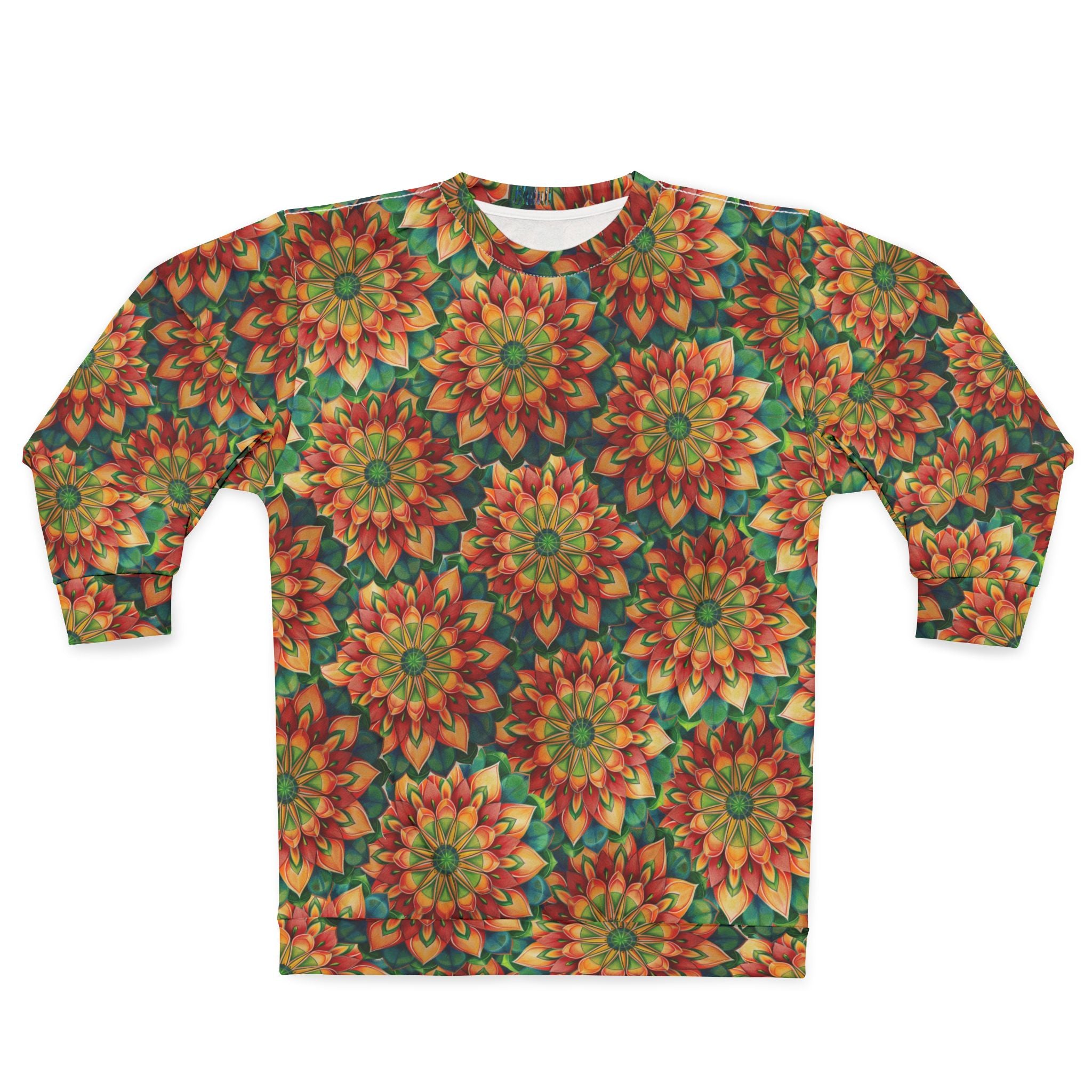 Mandala-Sweatshirt mit Allover-Print – Herbstliches Blumenkaleidoskop
