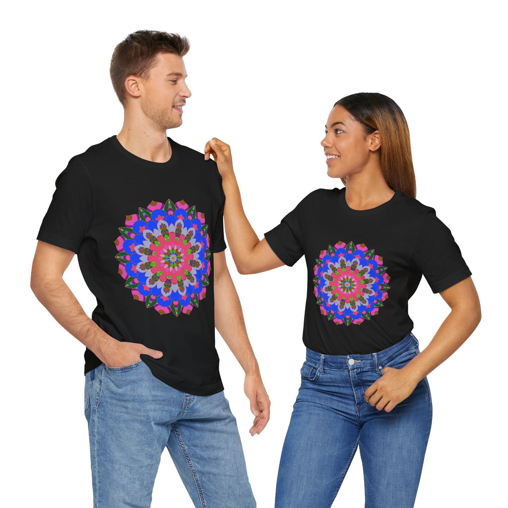 Vibrant and intricate mandala geometric design on a t-shirt