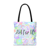 Colorful mandala tote bag with inspirational 'Art for Life' quote