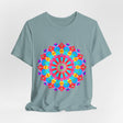 Vibrant and intricate psychedelic mandala design on a colorful t-shirt