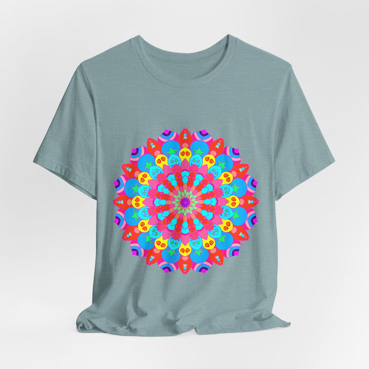 Vibrant and intricate psychedelic mandala design on a colorful t-shirt