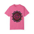 Handmade Mandala Design Halloween T-shirt featuring intricate mandala pattern in orange and black, perfect for both men and women