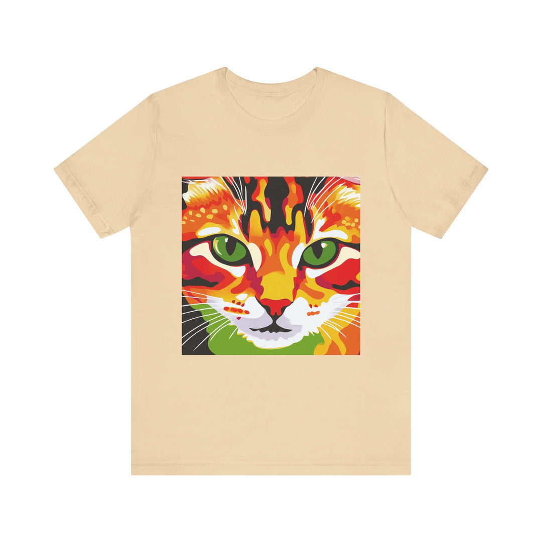 Abstract art t-shirt featuring a striking illustration of a Savanna Cat