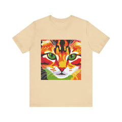 Abstract art t-shirt featuring a striking illustration of a Savanna Cat