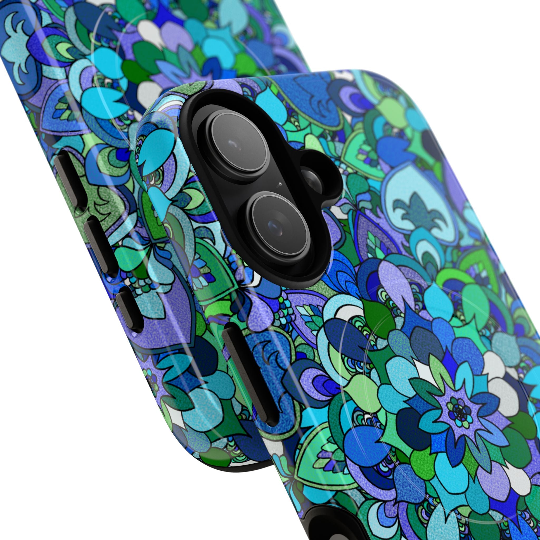 Floral Mandala Tough Magnetic Phone Case — Blue Green Pattern