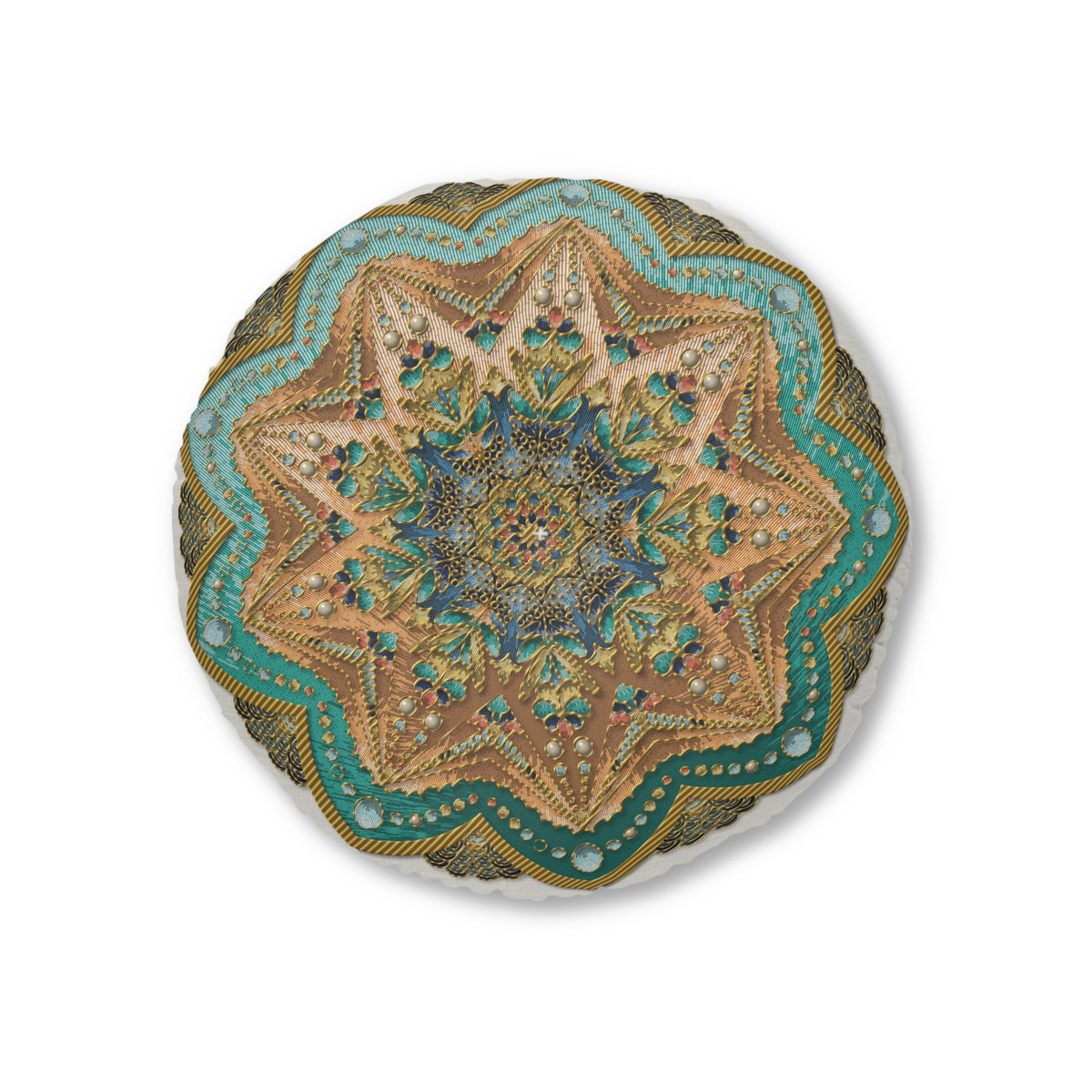 Cuscino da pavimento trapuntato Mandala – Cuscino rotondo da meditazione in stile boho