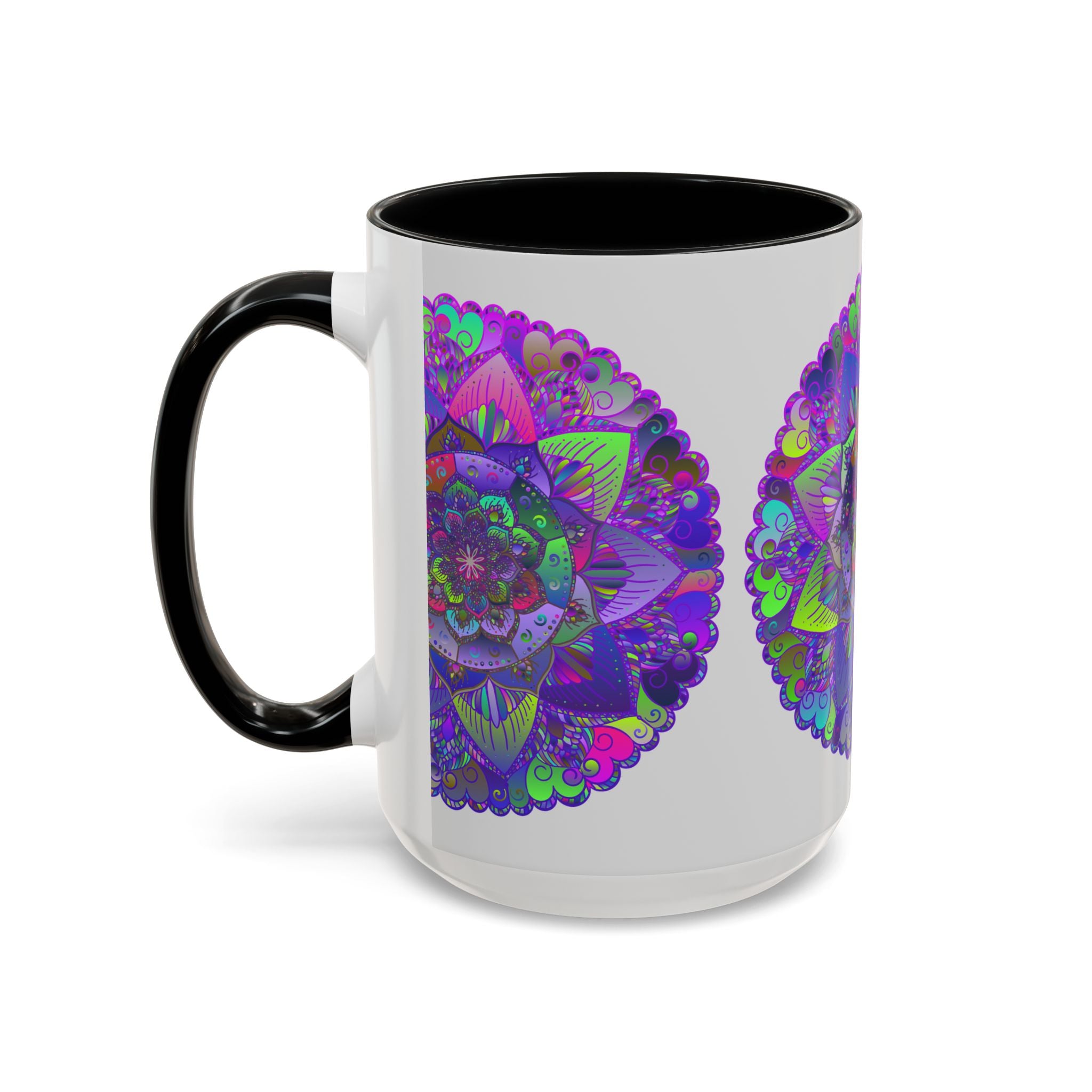 Light grey mug with detailed and beautiful mandala art design