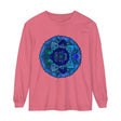 Dark blue and green mandala long sleeve t-shirt with intricate design