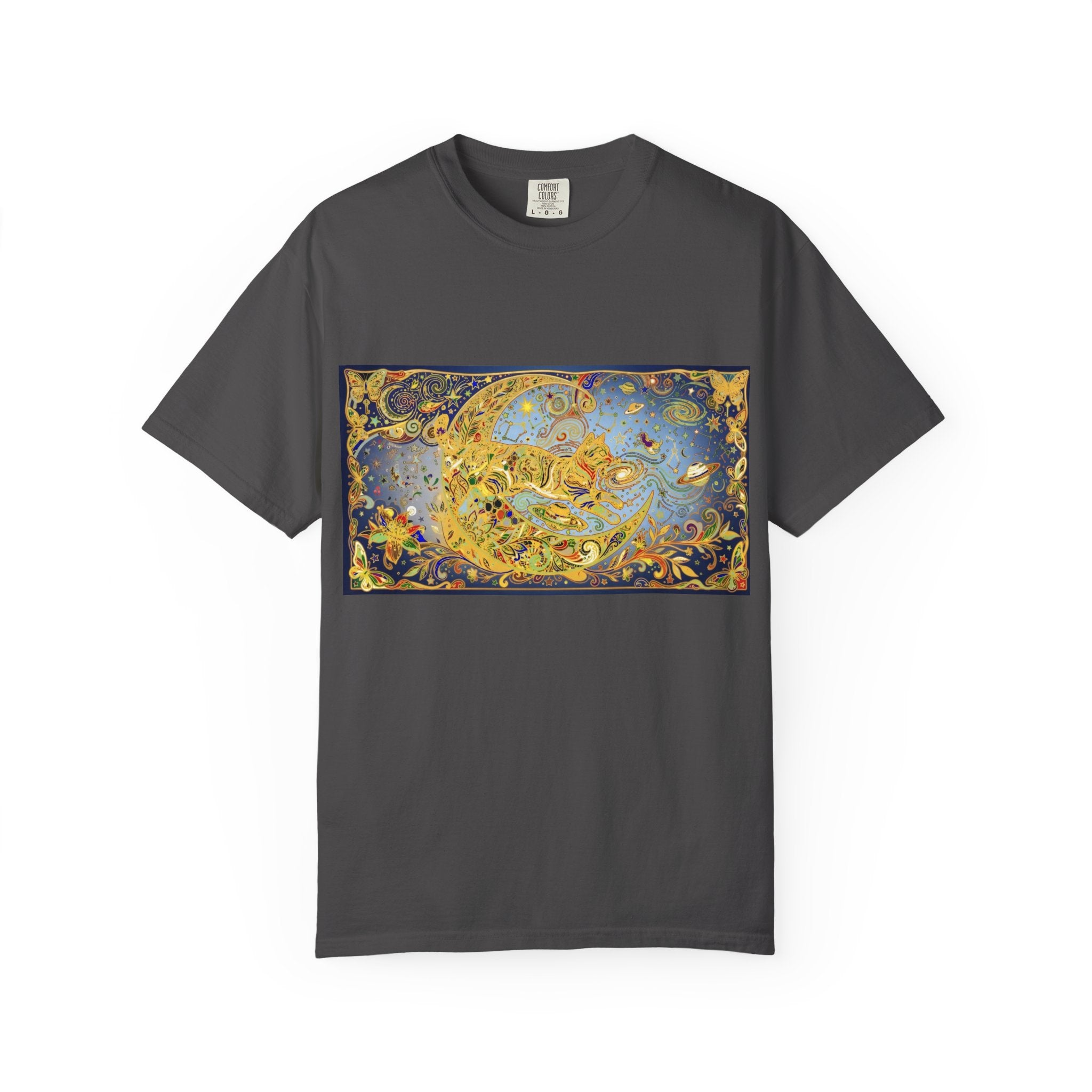 Crescent Cat & Moon T-Shirt — Vintage Celestial Tee