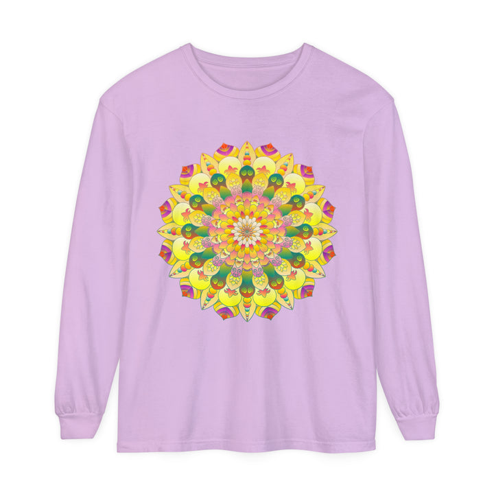 Colorful and intricate mandala design on a unisex long sleeve t-shirt