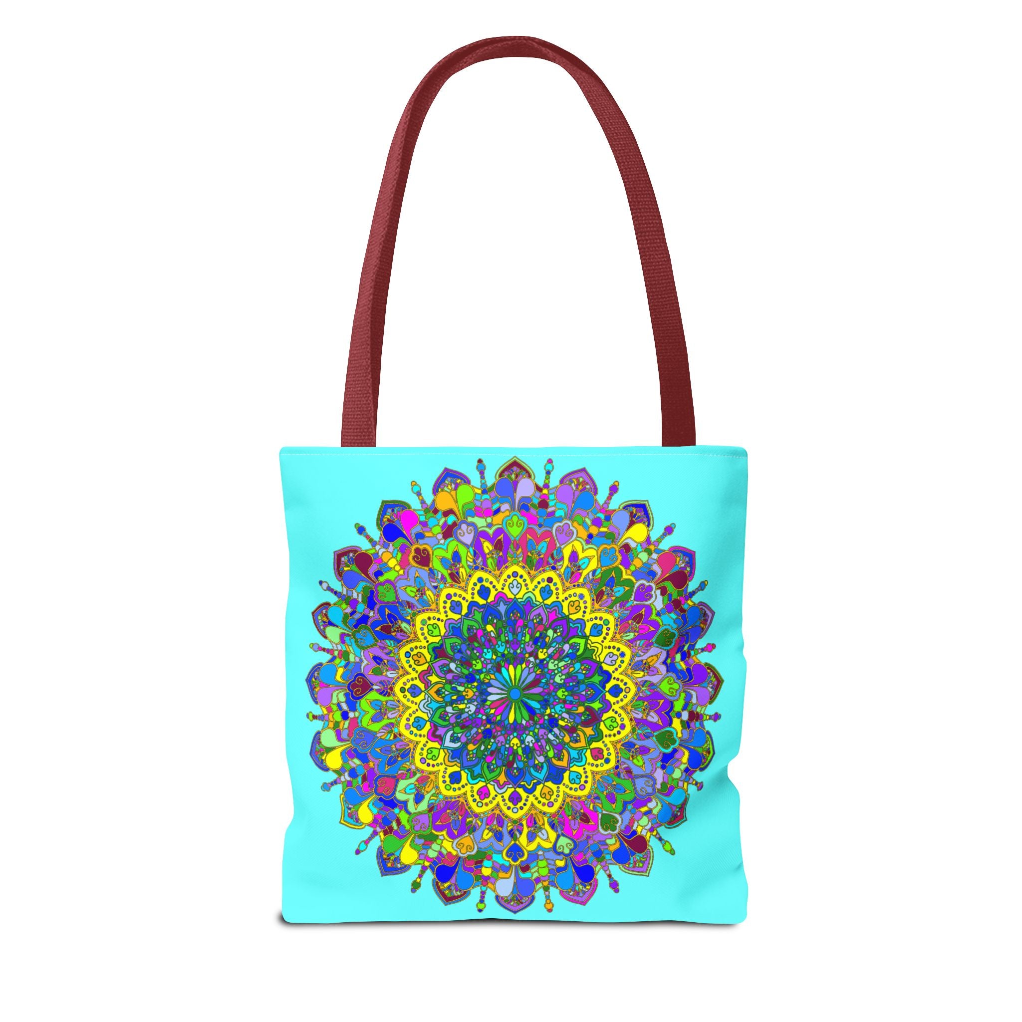 Beautiful and vibrant mandala art tote bag featuring a colorful and intricate design perfect for carrying your essentials in style