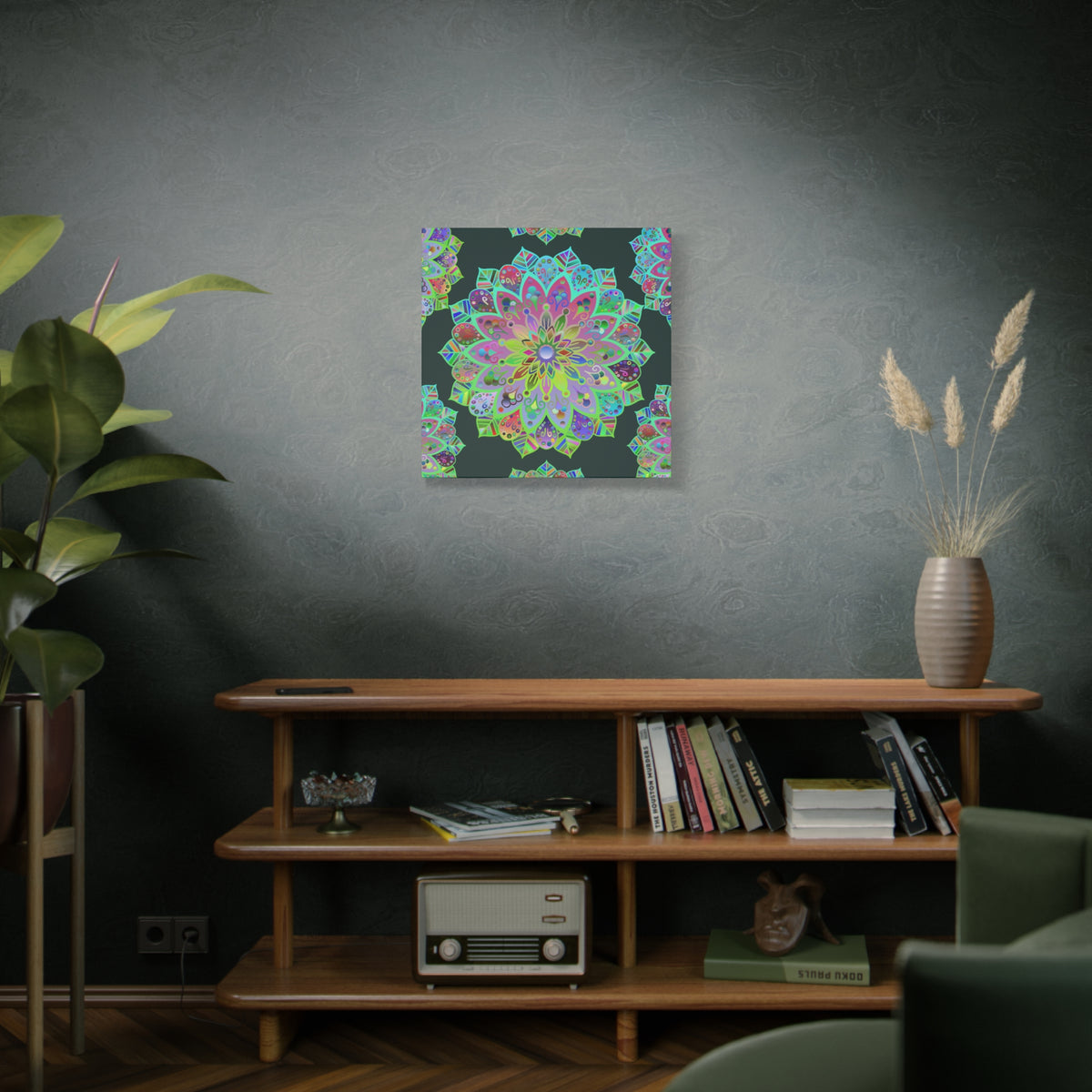 Vibrant Mandala Matte Canvas Wall Art — Colorful Floral Boho Stretched Print