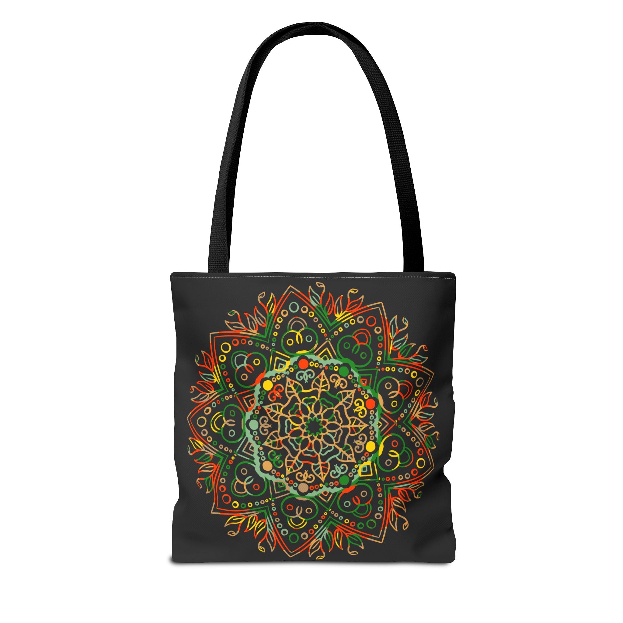 Colorful and intricate hand-drawn mandala art tote bag with all-over print design