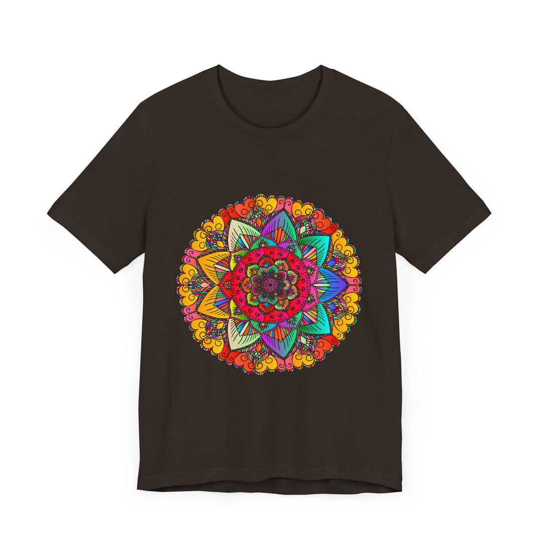 Vibrant Mandala Tee with Red and Green Spiritual Design