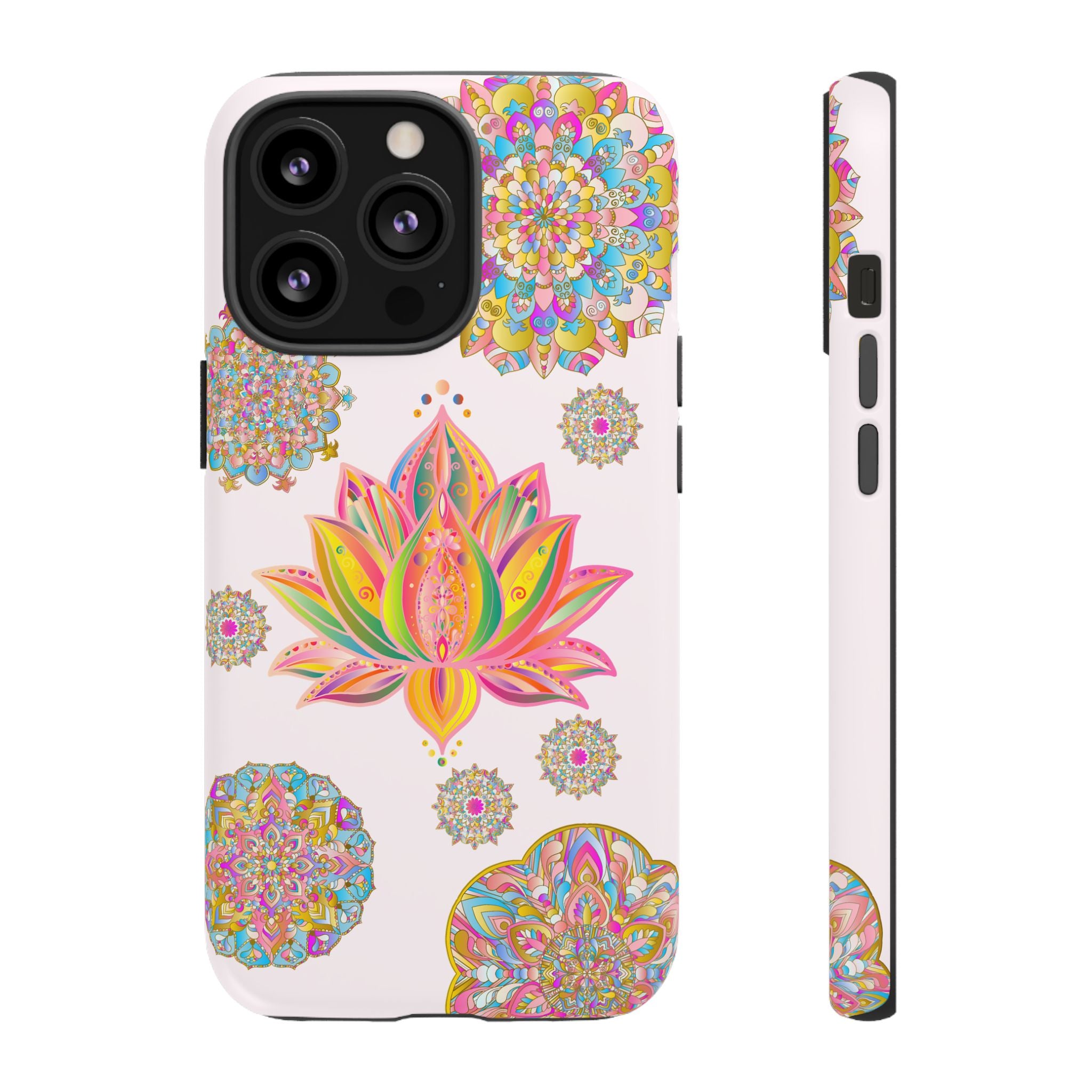 Light pink phone case with intricate mandala lotus flower design