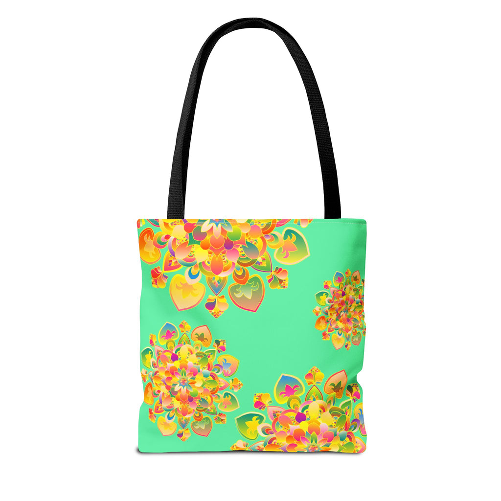 Borsa tote con mandala floreale — Stampa integrale verde tropicale brillante