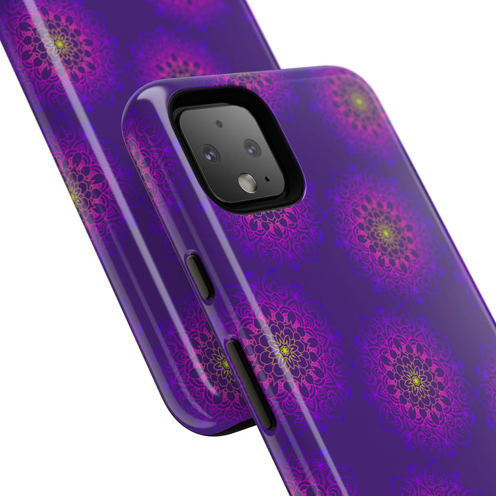 Intricate Purple Floral iPhone Case with Bold Mandala Design