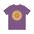 A colorful and intricately designed mandala t-shirt symbolizing spiritual peace and harmony