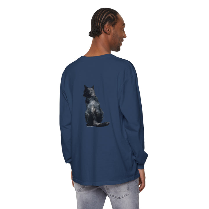 Black Cat Watercolor Long Sleeve T-Shirt featuring a beautiful watercolor painting of a black cat on a comfortable long sleeve shirt