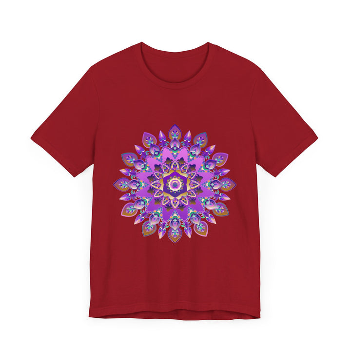 A vibrant purple and gold mandala tee featuring intricate spiritual art design