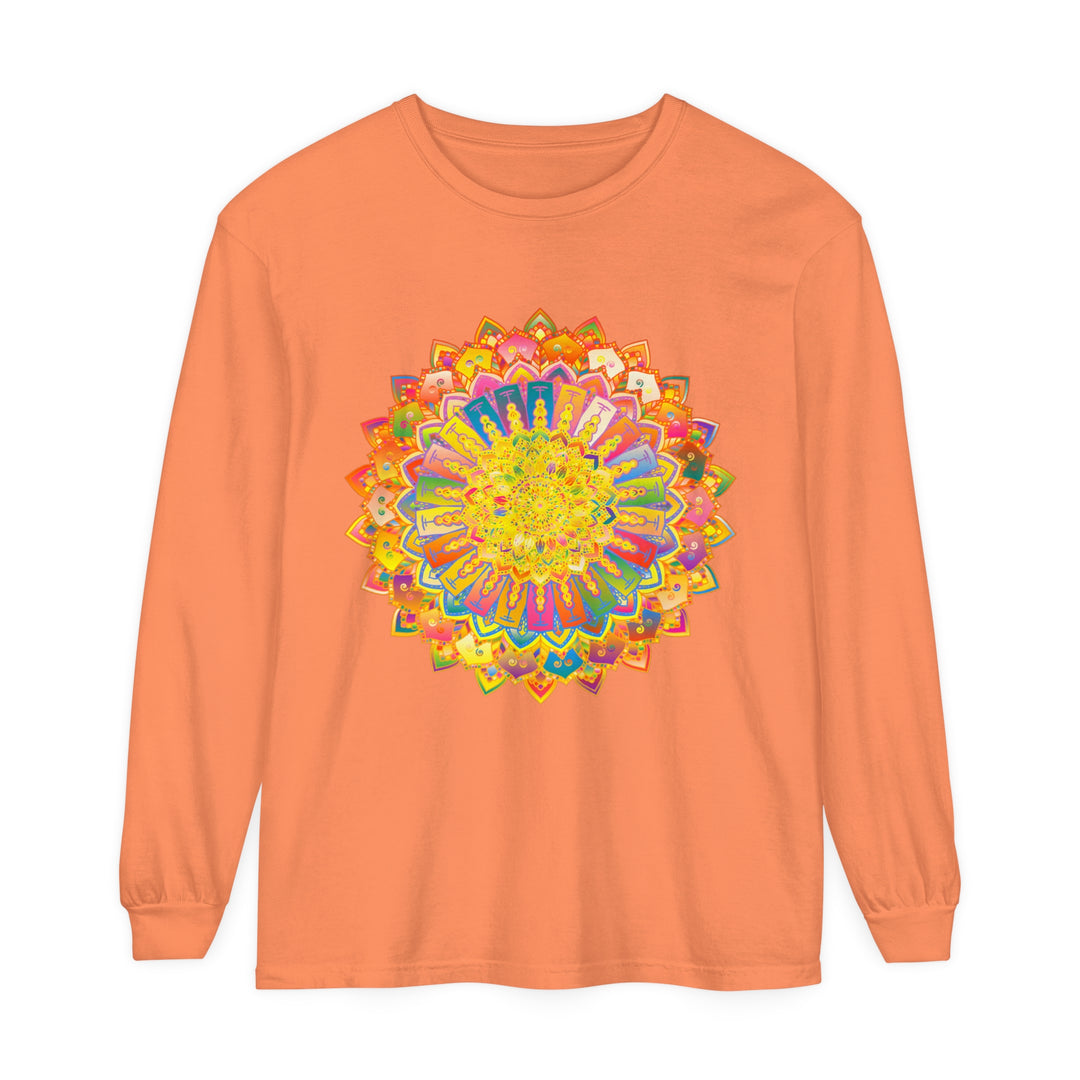 Intricate Mandala Unisex Long Sleeve T-Shirt featuring a detailed, symmetrical design