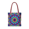 Colorful and intricate psychedelic mandala tote bag, perfect for carrying your belongings in style