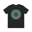 A vibrant and colorful mandala tee featuring intricate patterns for spiritual peace and harmony