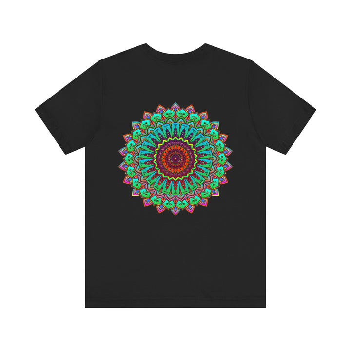 A vibrant and colorful mandala tee featuring intricate patterns for spiritual peace and harmony