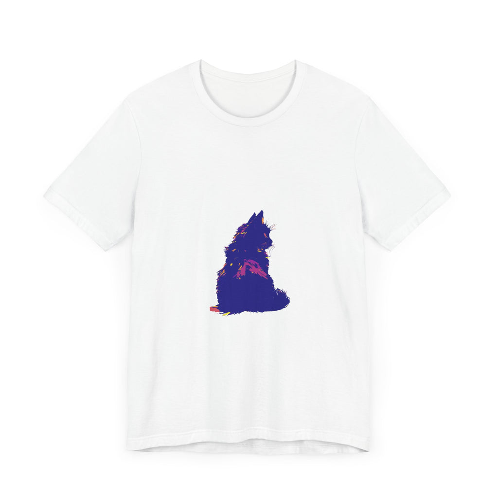 Black Cat Mystery Colorful T-Shirt with Vibrant Rainbow Colors and Playful Feline Design on Soft Cotton Fabric for Casual Wear