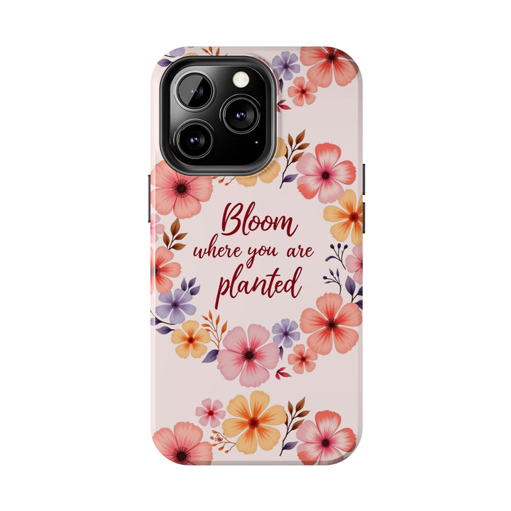 Light pink phone case with a beautiful flower garland design, perfect for the spring season and adding a touch of nature to your device