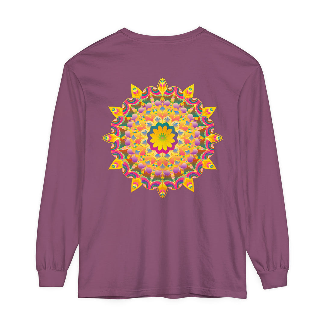 Colorful and intricate mandala design long sleeve t-shirt with psychedelic patterns