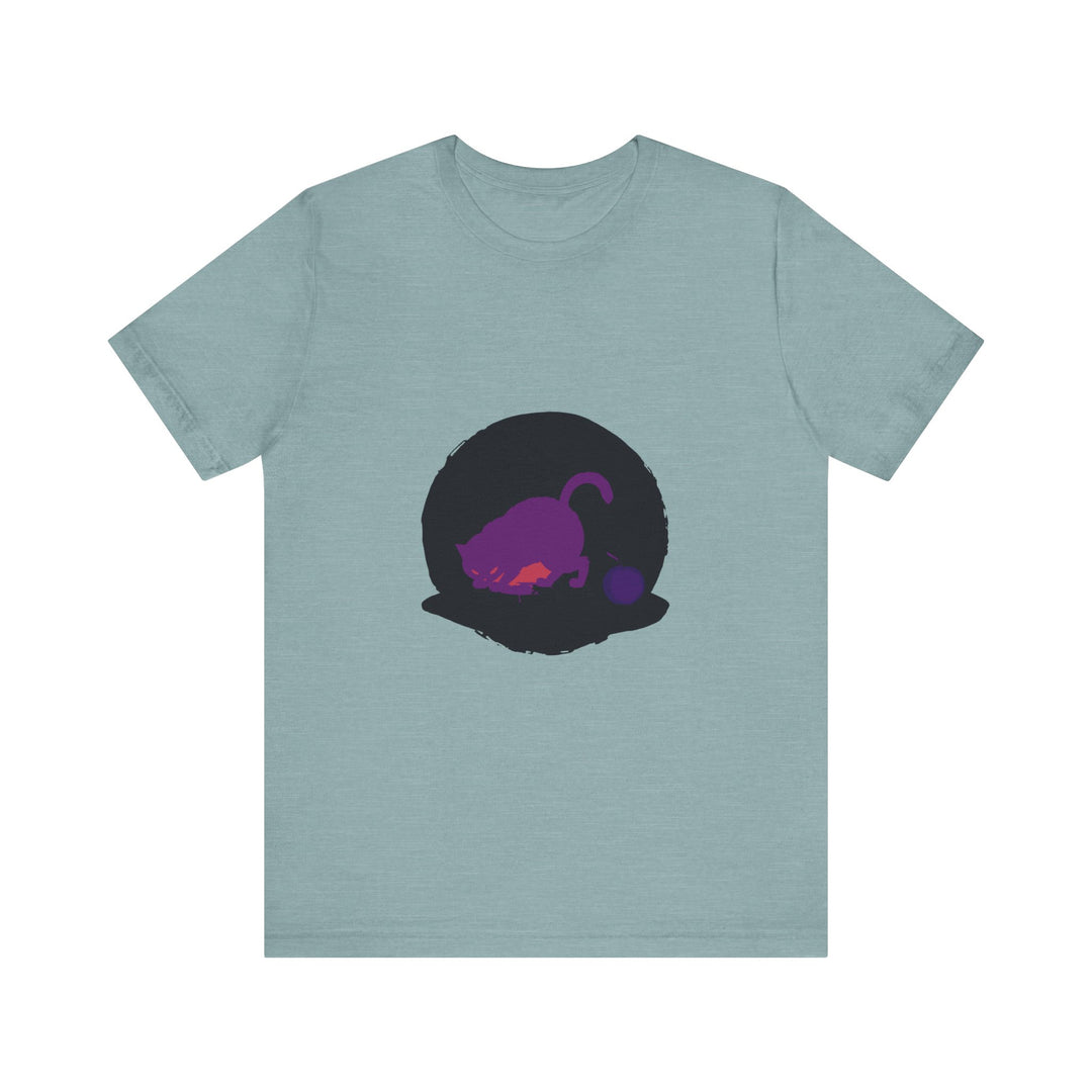 Black Cat Mystery T-Shirt with Eerie Black Cat and Mysterious Fog