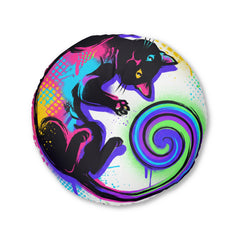 Playful Graffiti Cat Floor Pillow