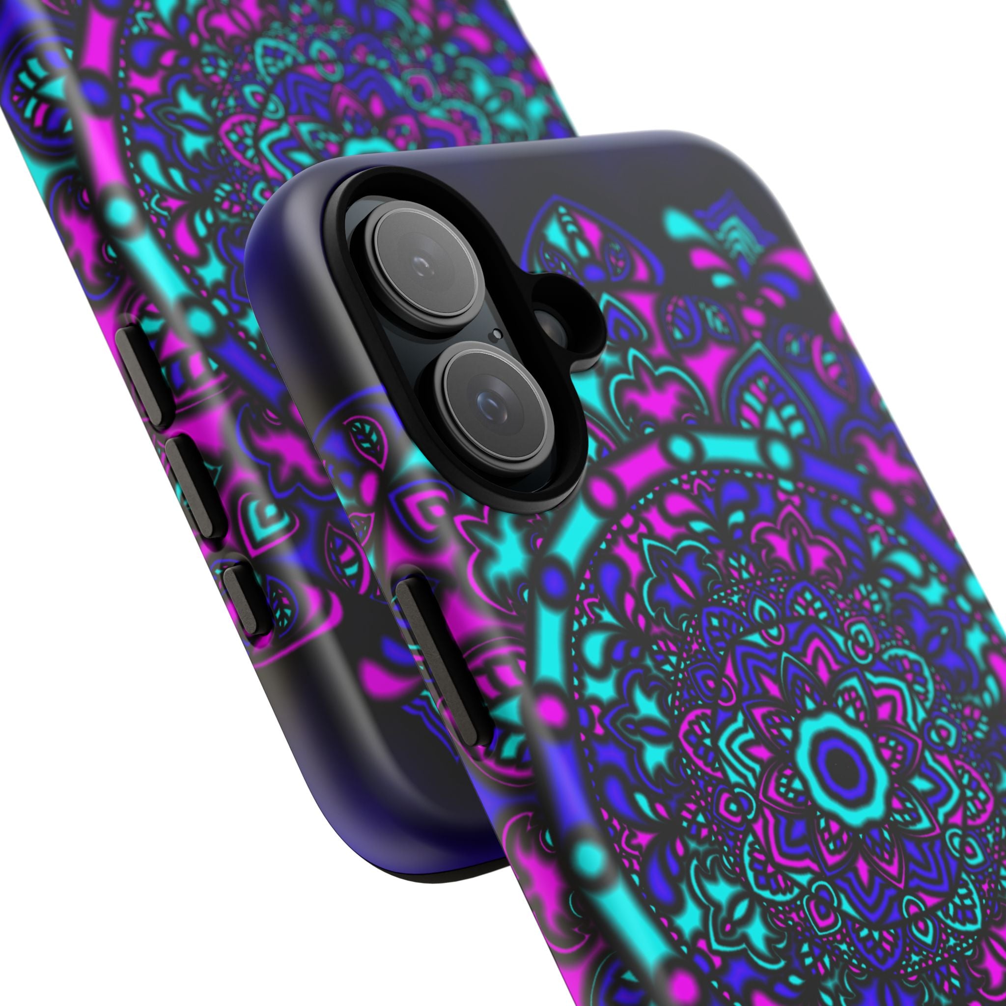 Mandala Neon Phone Case — Purple & Teal Protective Tough Case