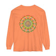 Colorful long sleeve t-shirt featuring a vibrant mandala design, perfect for adding a pop of colorful art to your wardrobe
