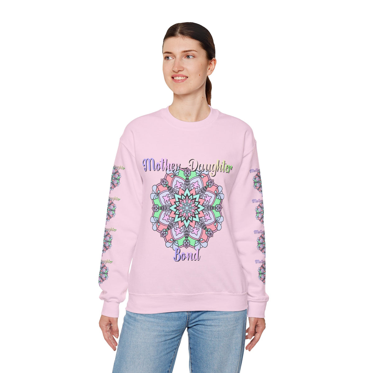 Felpa Girocollo Legame Madre-Figlia — Regalo di Famiglia Mandala Floreale