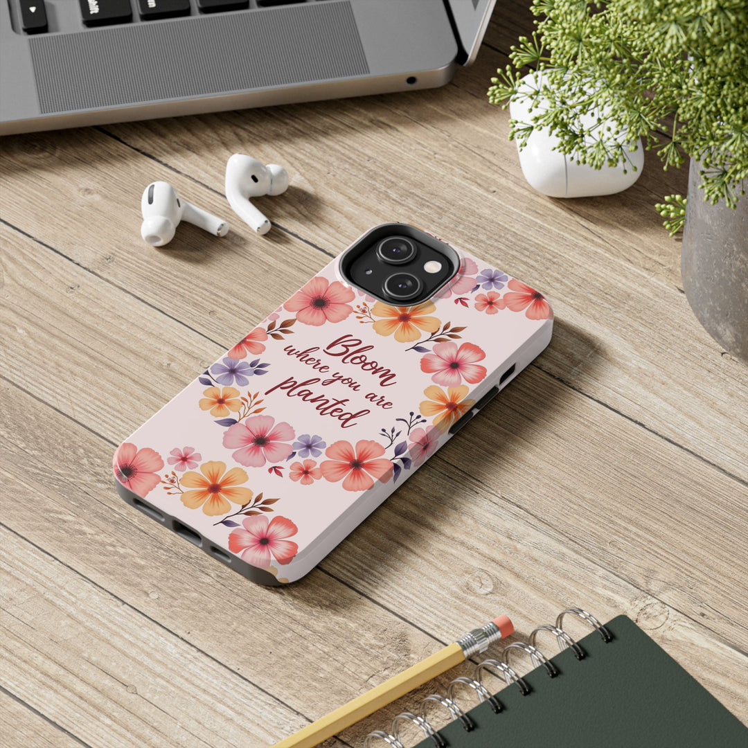 Light pink phone case with a beautiful flower garland bloom design