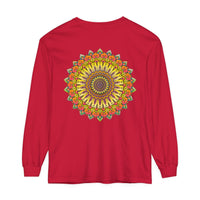 Intricate Mandala Unisex Long Sleeve T-Shirt in vibrant colors and detailed design