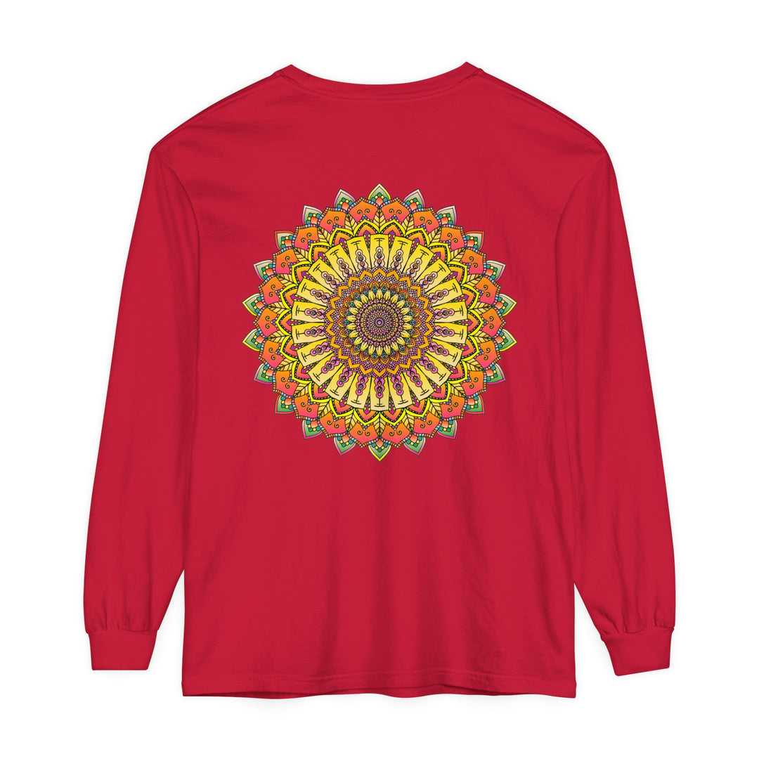 Intricate Mandala Unisex Long Sleeve T-Shirt in vibrant colors and detailed design