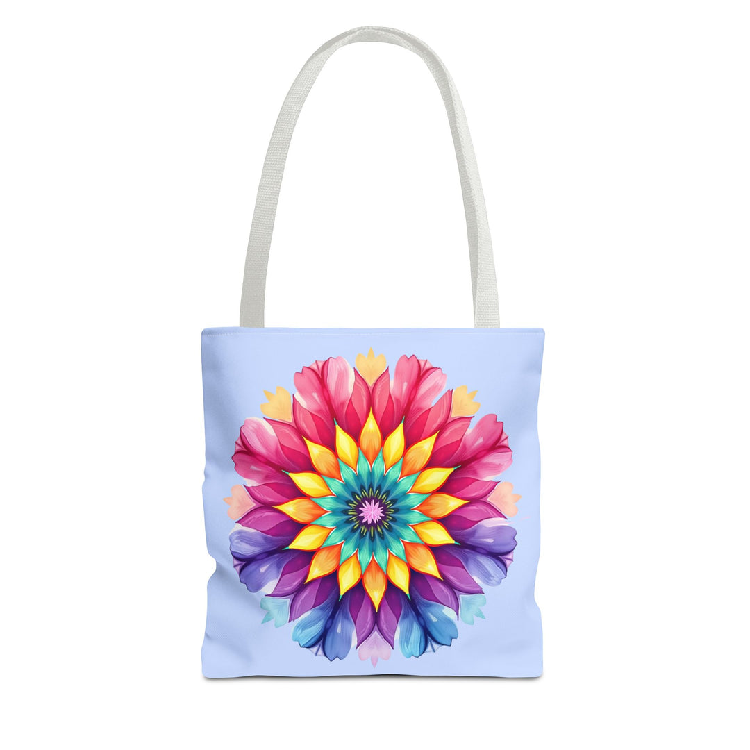 Colorful and vibrant Rainbow Mandala Tote Bag with intricate design