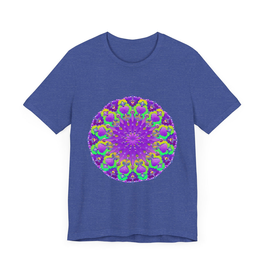 Vibrant purple and green mandala tee with intricate and detailed design