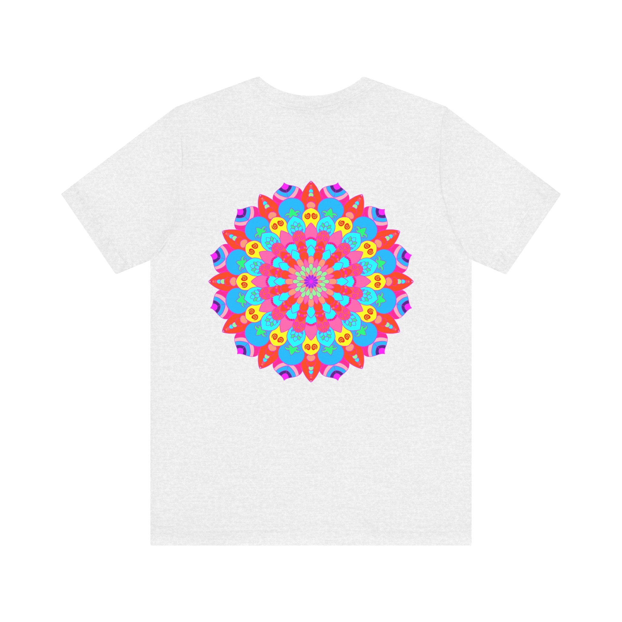 Colorful and intricate mandala design on a tee promoting spiritual peace and harmony